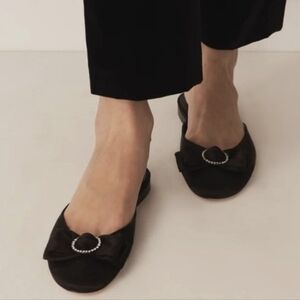 Dôen Tilly Black Satin Mules with Rhinestone Buckle